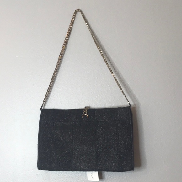Olivia Graye Black Sparkle Clutch with Shoulder Chain - Picture 5 of 7